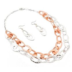 Rose Gold plated and Silver Oval Hammered Fashion Set